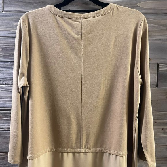 LYSSE New York Windsor Camel Mixed Media Chiffon Overlay Tunic Top Women Size L - Picture 11 of 16